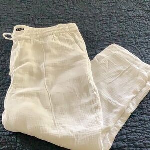 J. Crew White 100% Cotton  Pants with Drawstring Elastic Waistband Size XL NWT